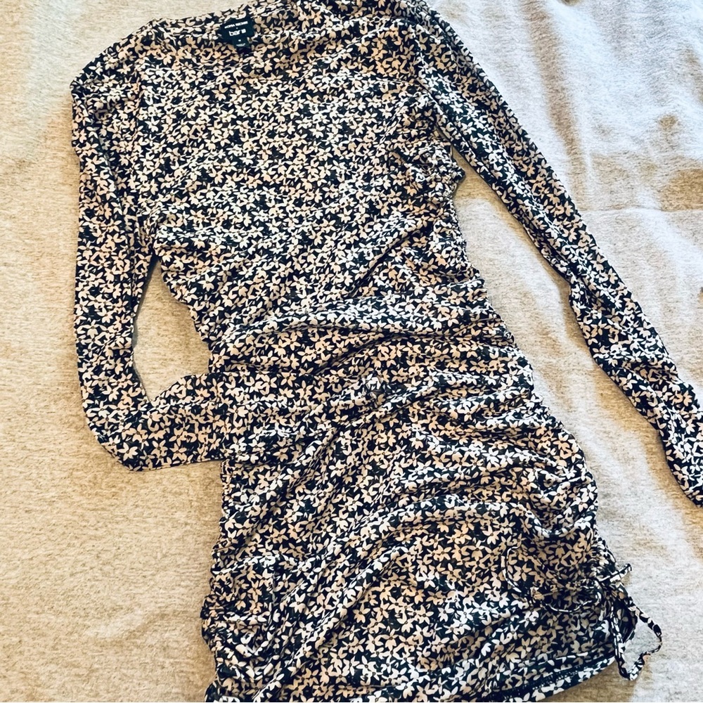 Bar III mesh long sleeve body con dress